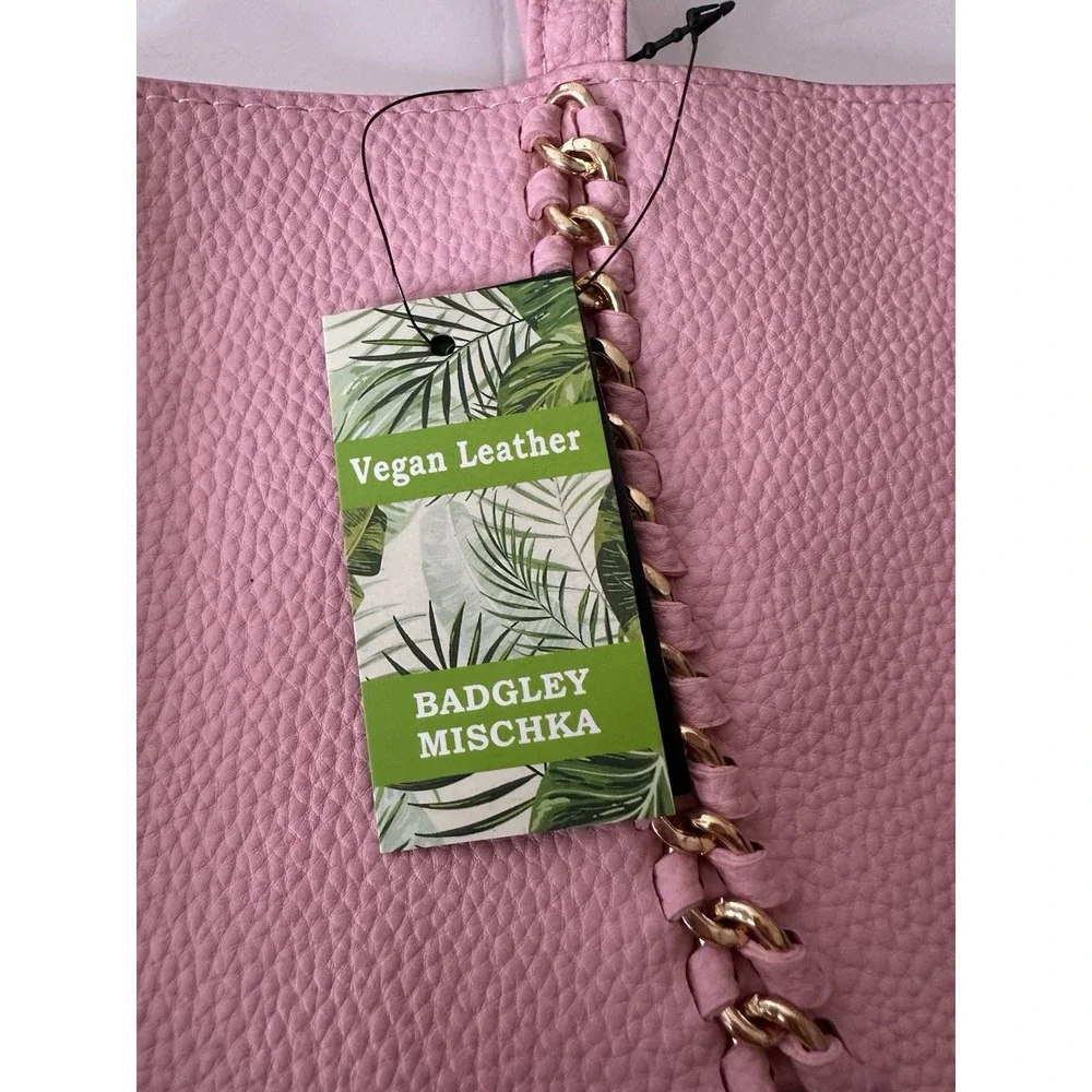 New Badgley Mischka Tote Bag Pink Large Vegan Leather Glam Designer coquette‎